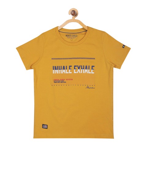 

Monte Carlo Boys Mustard Yellow Printed Round Neck T-shirt