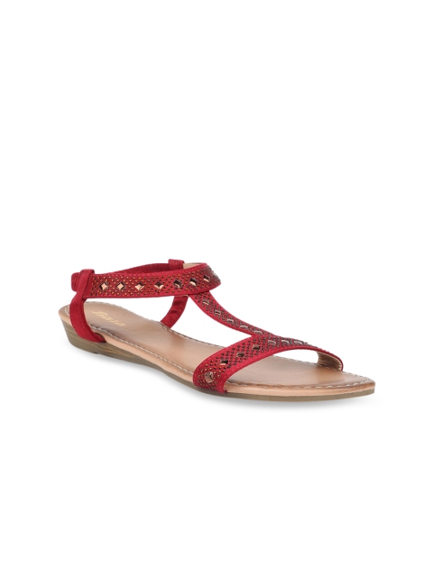 

Bata Women Red Embellished PU Open Toe Flats
