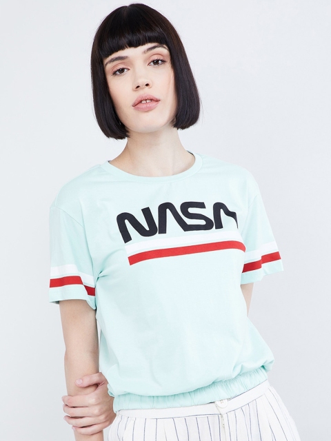 

max Women Blue & Black Printed Lounge T-Shirt