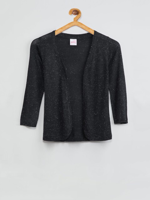 

max Girls Black Printed Open Front Shrug