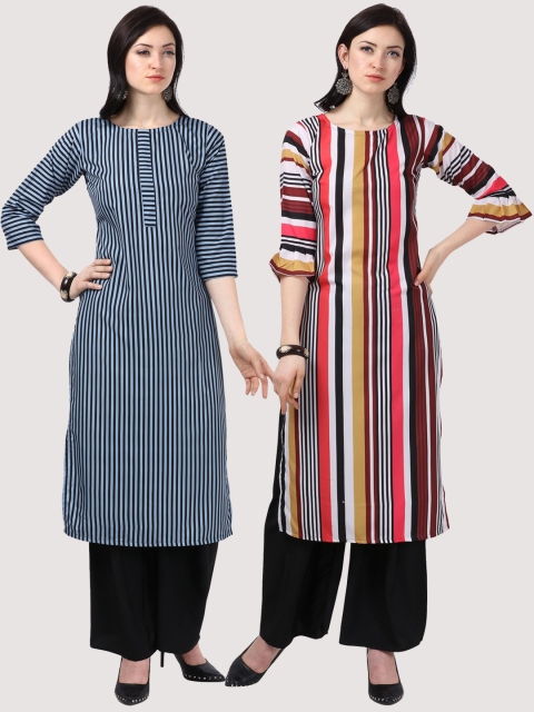

Silk Bazar Women Pack Of 2 Striped Kurtas with Palazzos, Blue
