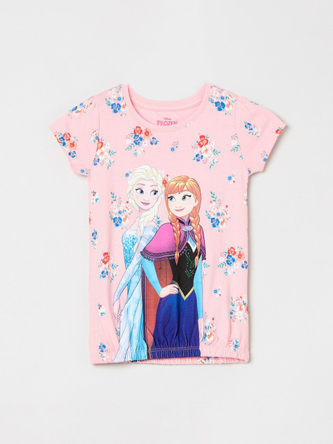 

max Girls Pink & Blue Printed Pure Cotton Top