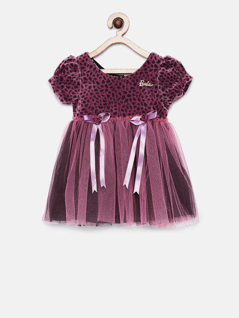 

Barbie by Many Frocks & Girls Magenta Faux Fur Fit and Flare Dress