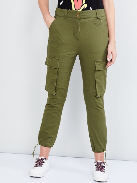max Women Olive Green Slim Fit Solid Joggers