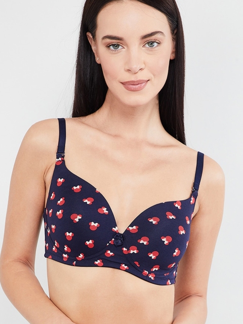 

max Navy Blue Printed Underwired Lightly Padded T-shirt Bra SU19PB22