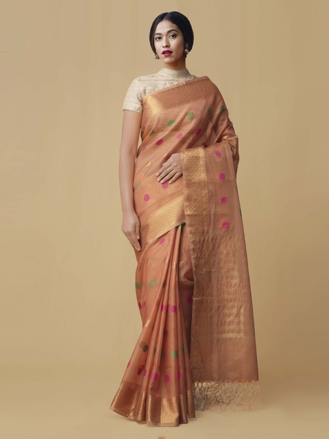 

Unnati Silks Peach-Coloured Silk Blend Woven Design Banarasi Saree