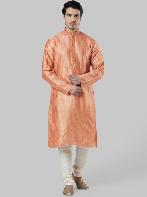 

Ethnix by Raymond Men Peach-Coloured Woven Design Straight Kurta