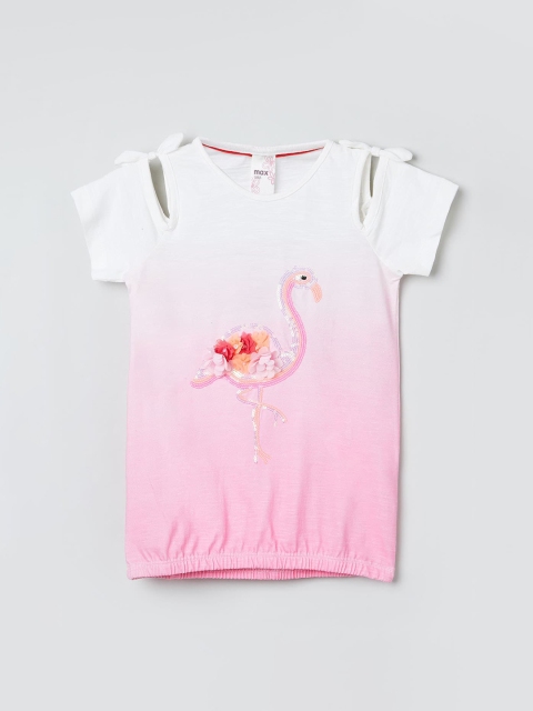 

max Girls White & Pink Tie & Dye Sequinned Pure Cotton Top