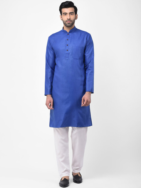 

SG LEMAN Men Navy Blue & White Solid Kurta with Pyjamas