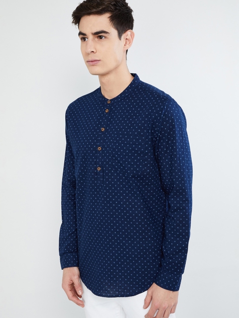 

max Men Navy Blue Printed Straight Kurta