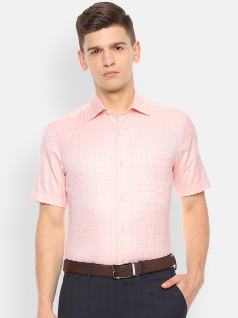 

Louis Philippe Men Peach-Coloured Regular Fit Checked Formal Shirt