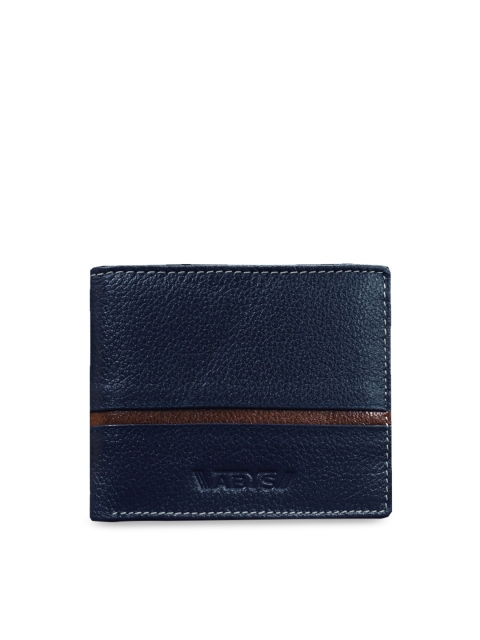

ABYS Unisex Navy Blue & Coffee Brown Colourblocked Leather Two Fold Wallet