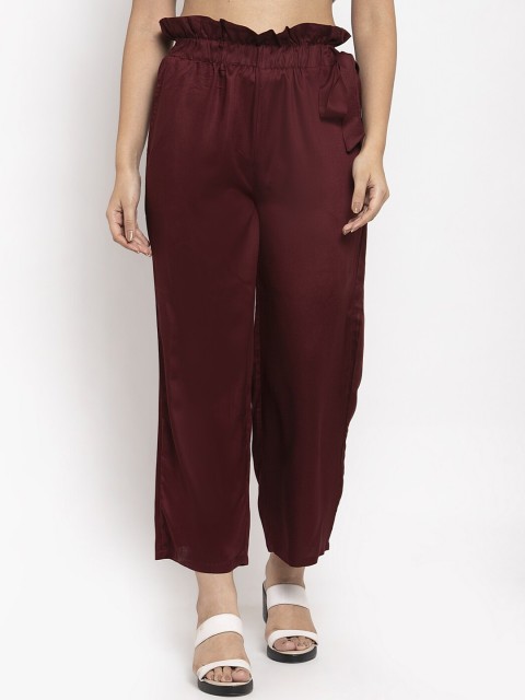 

Baani Creations Women Burgundy Smart Straight Fit Solid Parallel Trousers