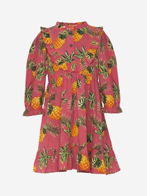 

luyk Girls Peach-Coloured Printed A-Line Dress