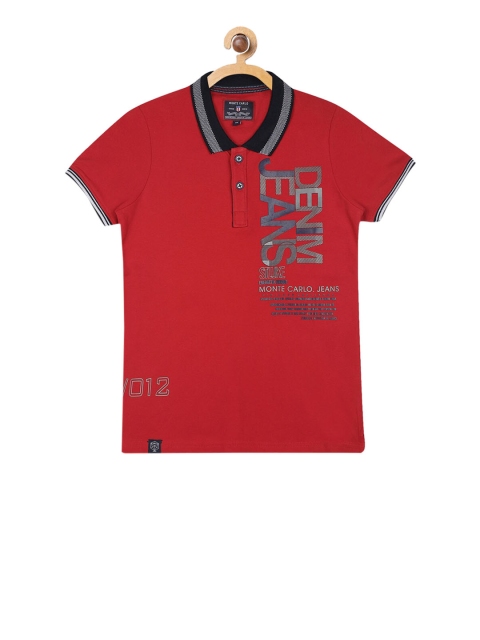 

Monte Carlo Boys Red Printed Polo Collar T-shirt