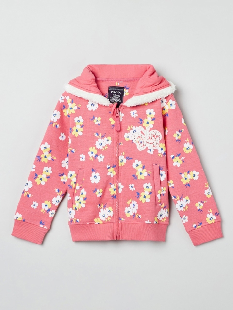 

max Girls Pink & White Floral Printed Hooded Sweatshirt