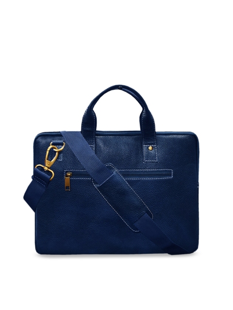 

ABYS Unisex Blue Solid 14 Inch Leather Laptop Bag