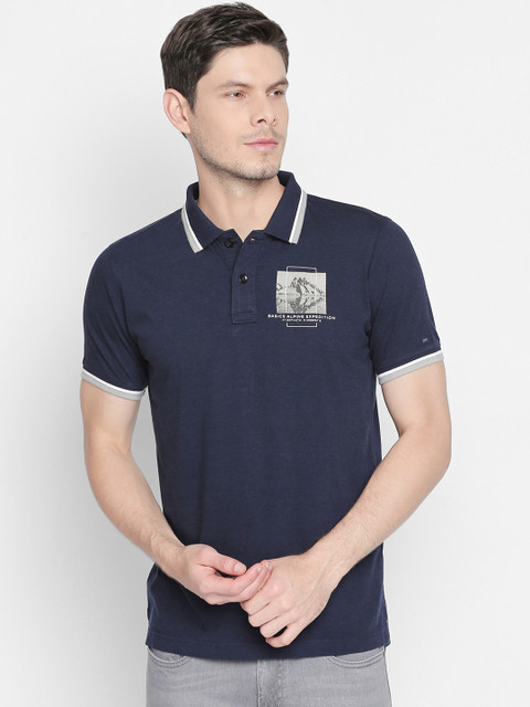 

Basics Men Navy Blue Printed Round Neck T-shirt