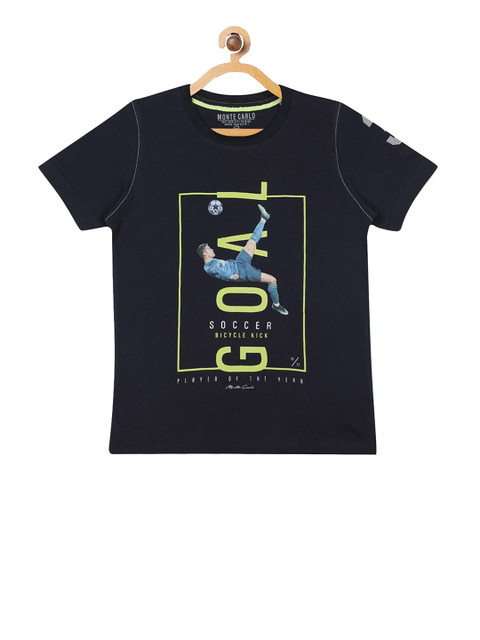 

Monte Carlo Boys Navy Blue & Green Graphic Print Round Neck T-shirt