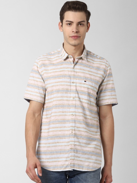 

Peter England Casuals Men White & Grey Regular Fit Striped Casual Shirt