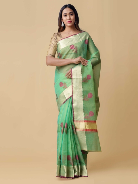 

Unnati Silks Green & Pink Silk Cotton Woven Design Handloom Kota Saree