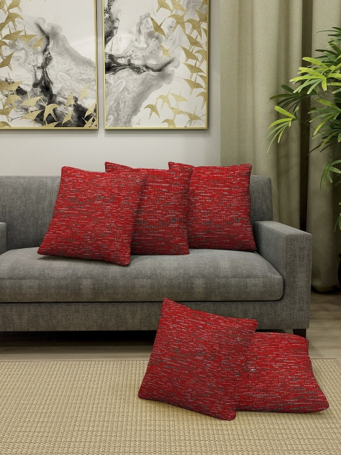 

KLOTTHE Red Set of 5 Self Design Square Cushion Covers