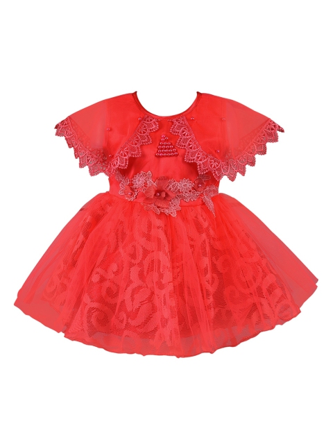 

Wish Karo Girls Red Self Design Fit and Flare Dress