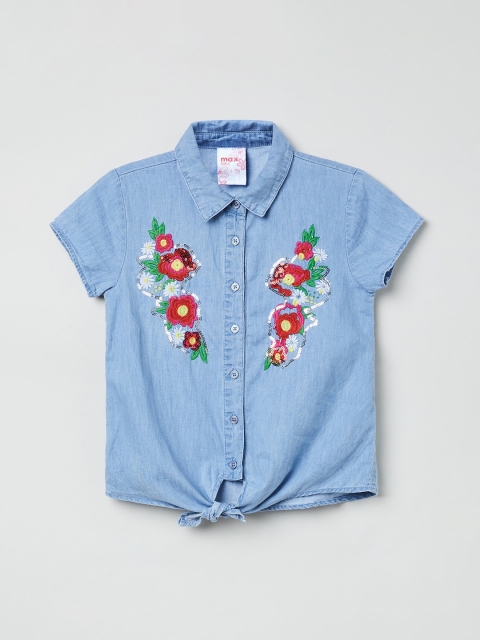 

max Girls Blue & Red Floral Embroidered Casual Shirt