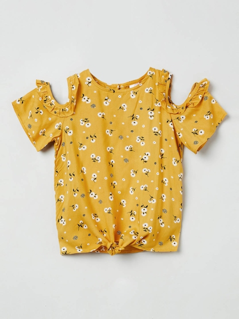 

max Girls Yellow Floral Printed Top