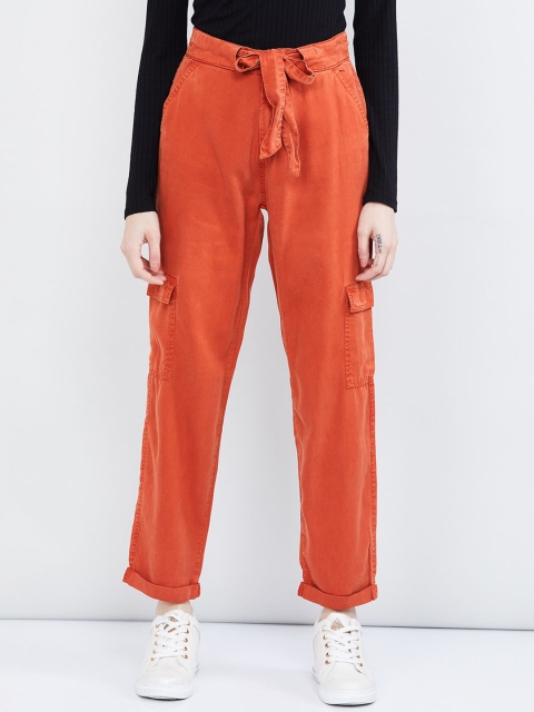 

max Women Rust Orange Slim Fit Solid Parallel Trousers