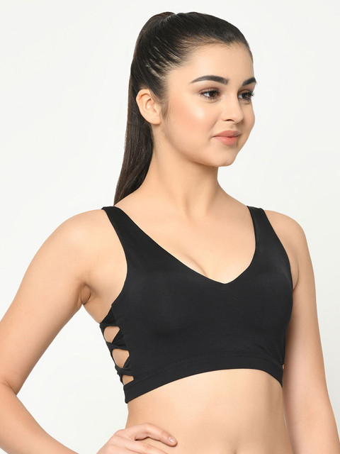 

Da Intimo Black Solid Non-Wired Lightly Padded Sports Bra DIX-196 BLACK-C20