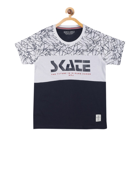 

Monte Carlo Boys White & Black Printed Round Neck T-shirt