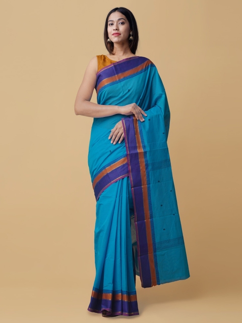 

Unnati Silks Blue Pure Cotton Solid Handloom Kanjeevaram Saree