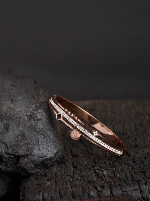 

ELLE Women Rose Gold-Plated Handcrafted CZ Studded Bangle-Style Bracelet