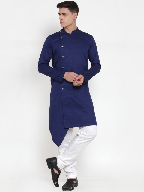 

MAXENCE Men Navy Blue Solid Kurta with Dhoti Pants
