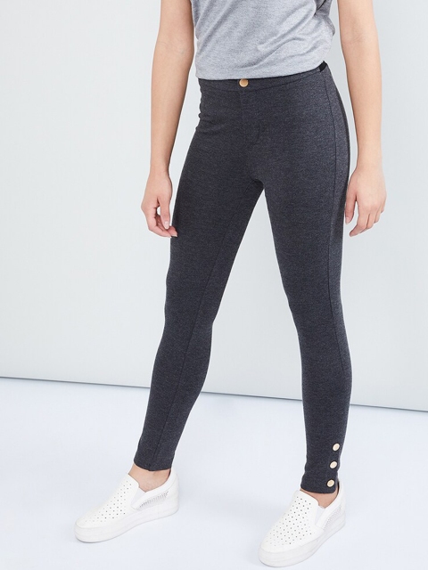 

max Women Charcoal Grey Solid Skinny-Fit Treggings