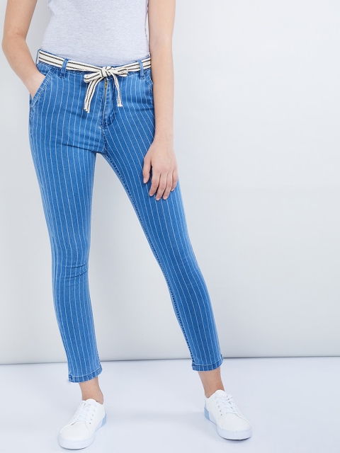max Women Blue Slim Fit Mid-Rise Clean Look Striped Stretchable Jeans