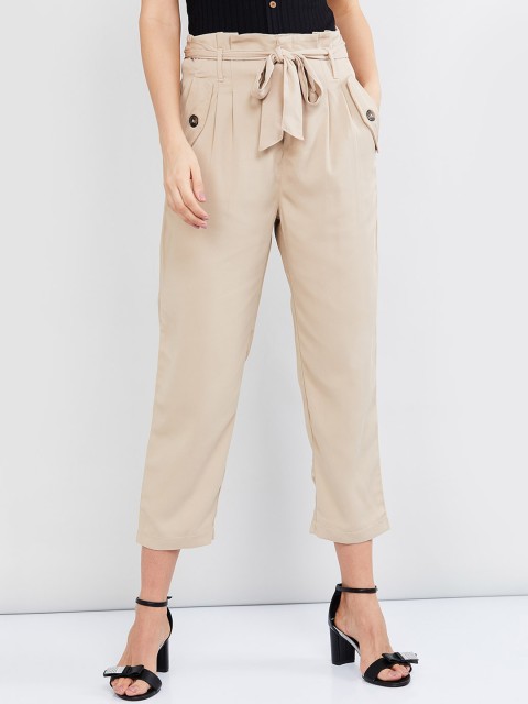 

max Women Beige Slim Fit Solid Regular Trousers