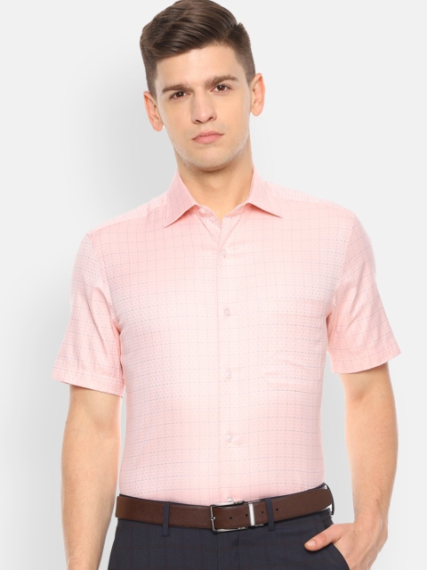 

Louis Philippe Men Peach-Coloured Regular Fit Checked Formal Shirt