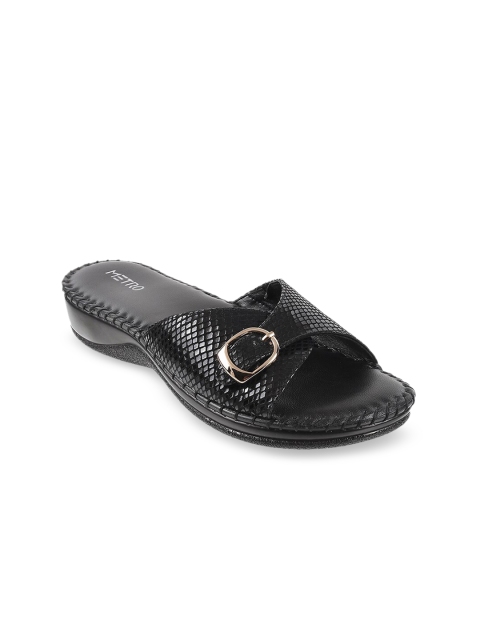 

Metro Women Black Textured Leather Comfort Heels