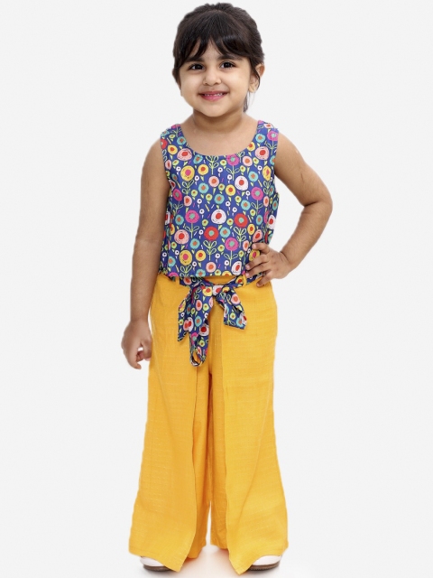 

Lil Peacock Girls Yellow & Blue Printed Top with Palazzos