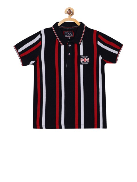 

Monte Carlo Boys Navy Blue & Red Striped Polo Collar T-shirt
