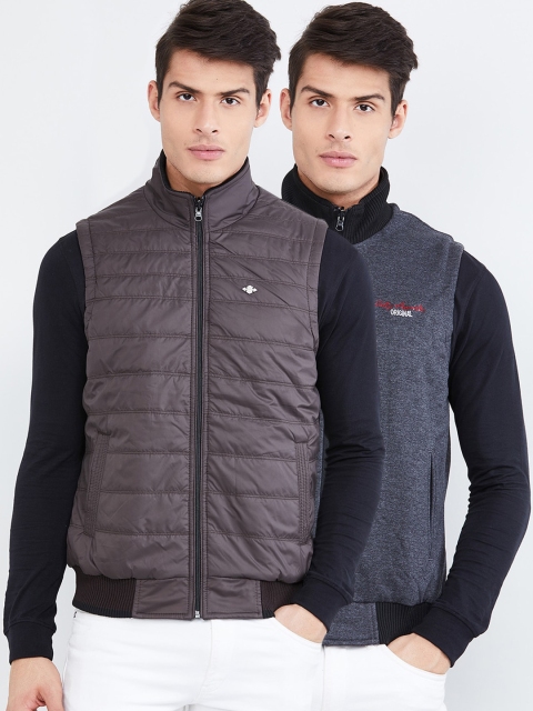 

max Men Brown & Charcoal Grey Solid Reversible Padded Jacket