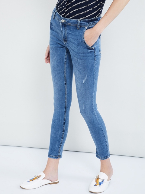 max Women Blue Skinny Fit Mid-Rise Low Distress Stretchable Jeans