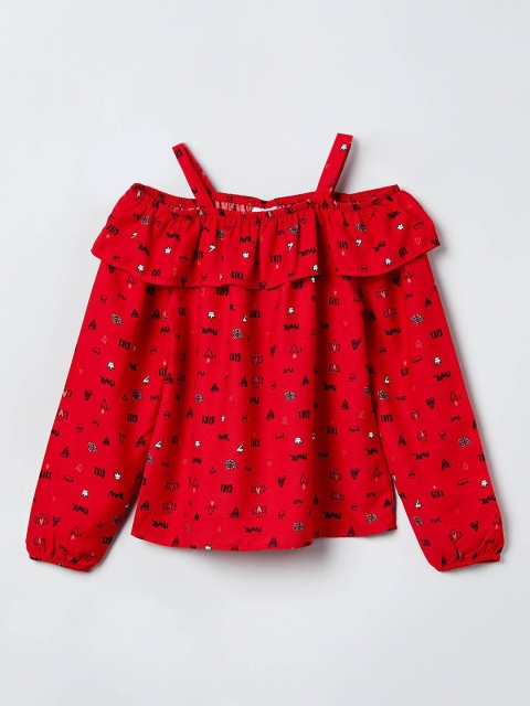 

max Girls Red Printed A-Line Top