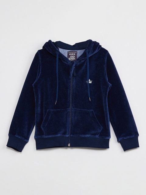 

max Girls Blue Solid Hooded Sweatshirt