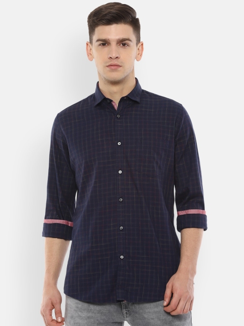 Van Heusen Sport Men Navy Blue Slim Fit Checked Casual Shirt