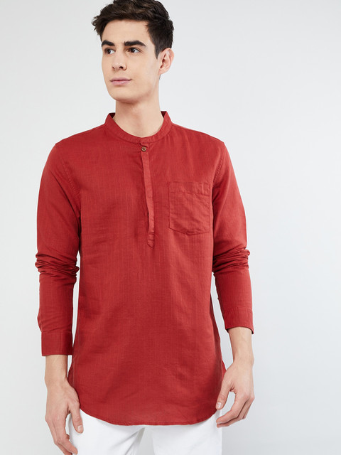 

max Men Red Solid Straight Kurta