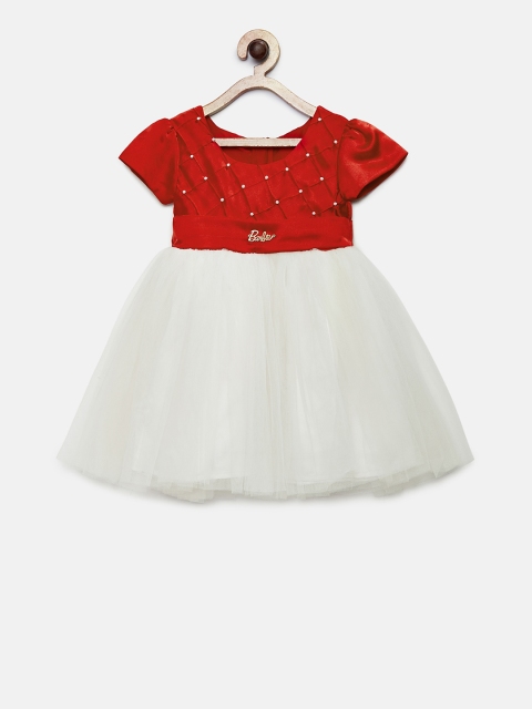 

Barbie by Many Frocks & Girls Red & White Colourblocked Fit and Flare Dress