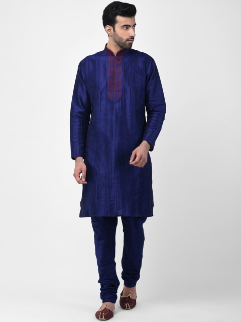 

SG LEMAN Men Navy Blue Embroidered Kurta with Pyjamas